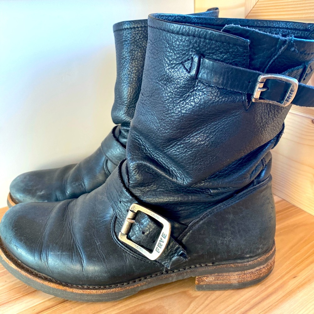 Black Leather Frye Ankle Boots